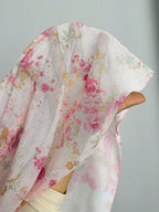 Pink Floral Mesh Nightgown with Ruffle Straps and High Slits
